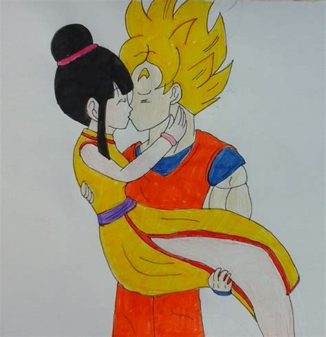 goku and chichi manga|goku and chi kissing.